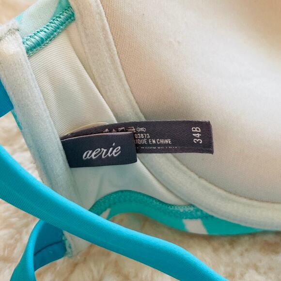 Aerie | Strapless Boho Light Blue and White Aztec Print Bikini Top | Size 34B - Picture 12 of 13